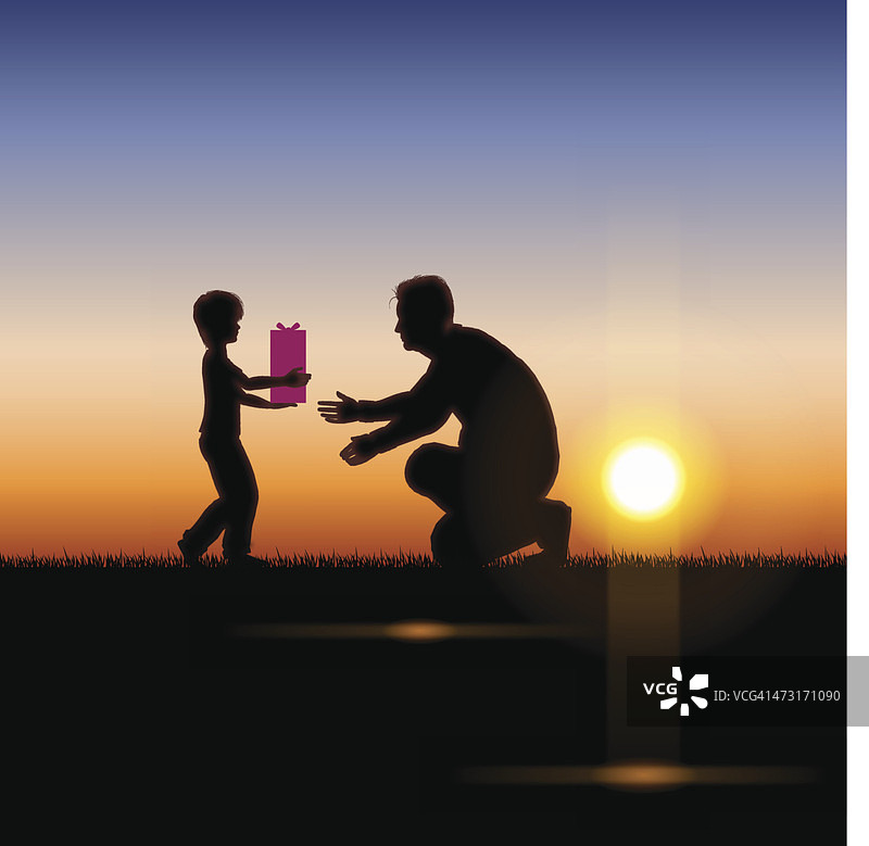 父亲节的背景[夕阳中的父亲和孩子]图片素材