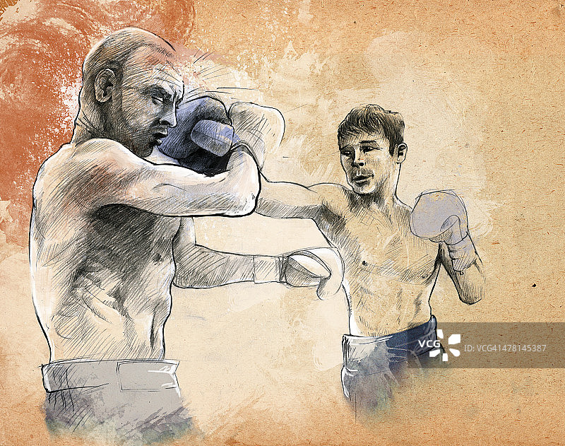 两个拳击手打斗的插图图片素材