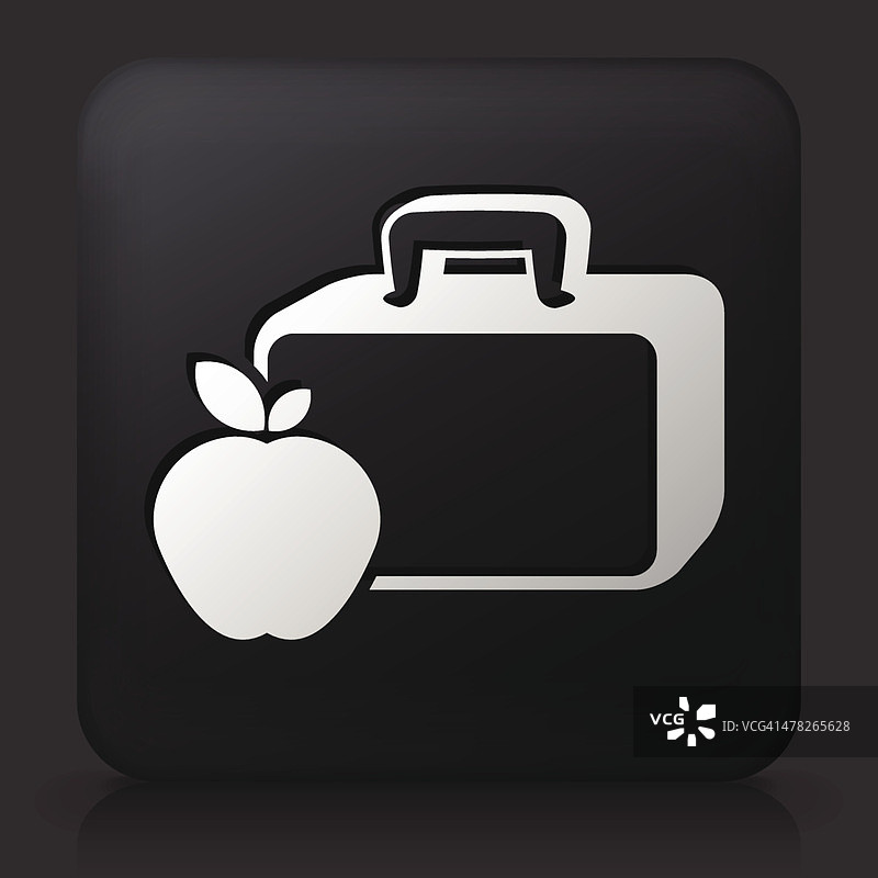 黑色方形按钮与午餐盒和苹果图标图片素材