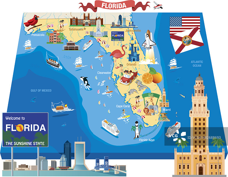 佛罗里达卡通地图图片素材