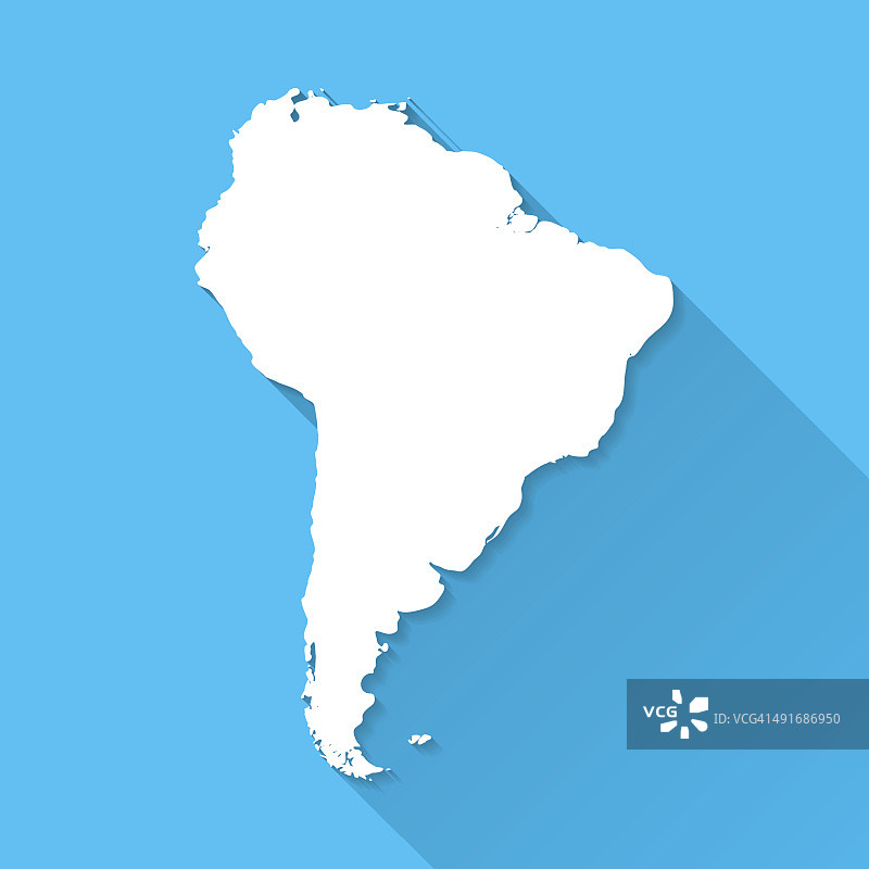 南美洲地图上的蓝色背景，长阴影，平面设计图片素材