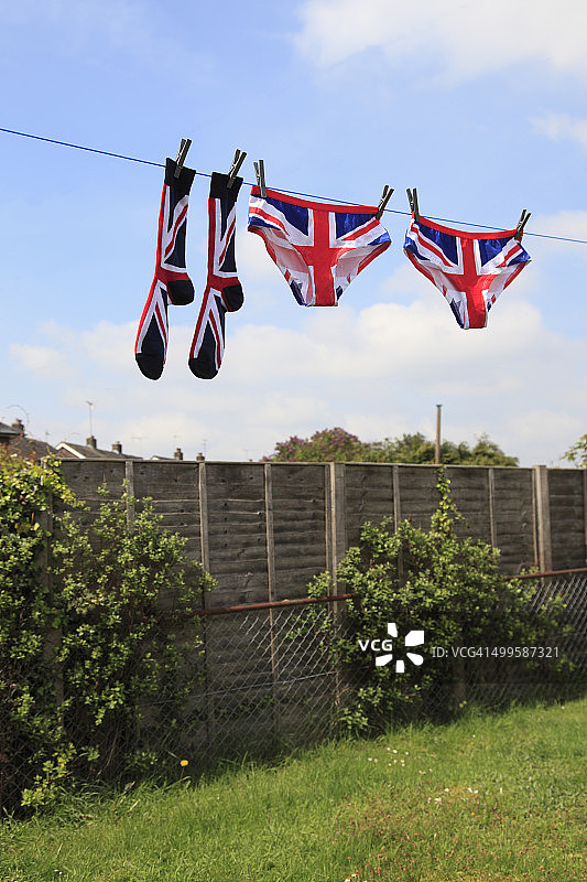 英国国旗短裤和袜子的洗衣店图片素材