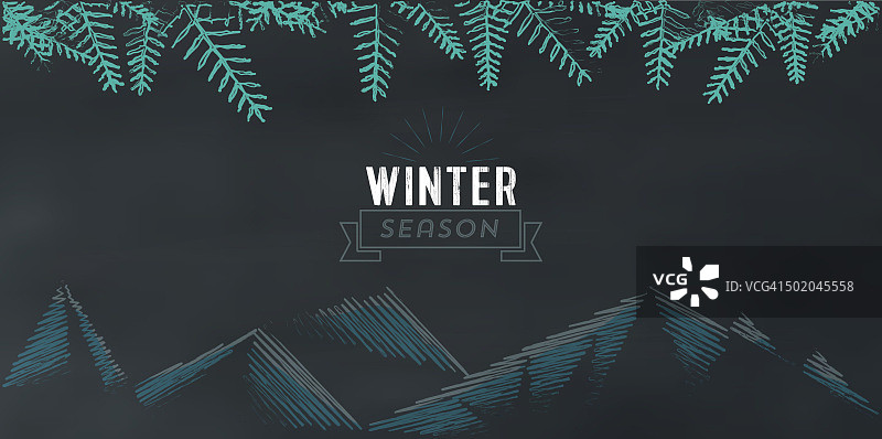 抽象的冬季山线插图黑板和复古的徽章图片素材