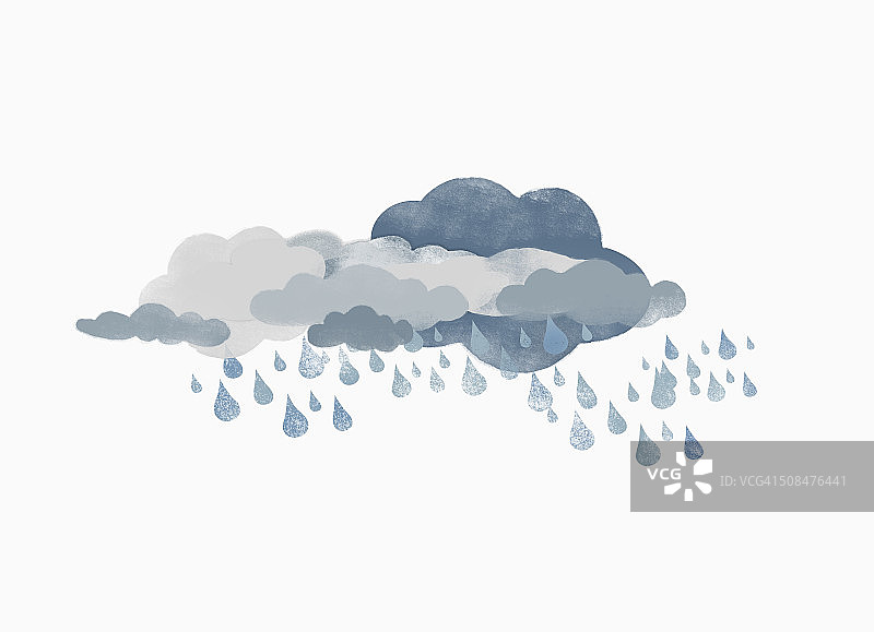 乌云和雨映衬着白色的背景图片素材