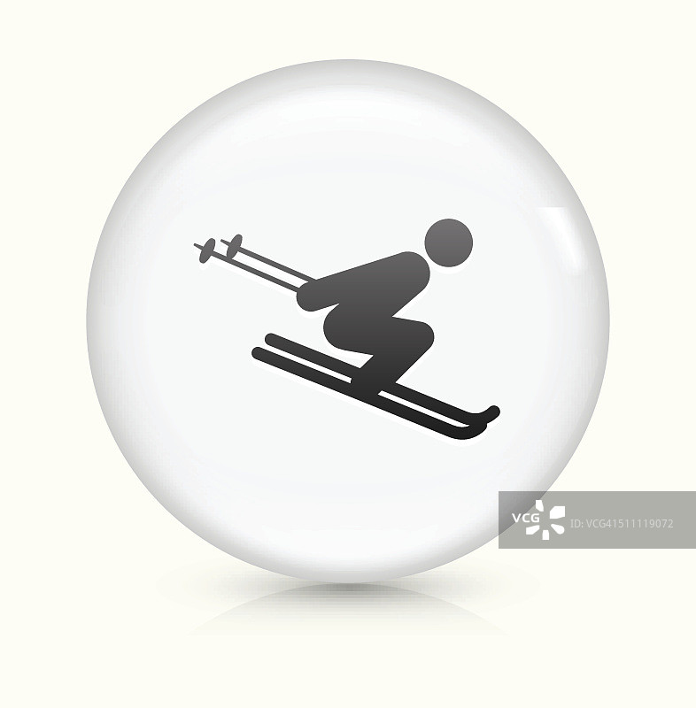 滑雪下坡图标上的白色圆形矢量按钮图片素材