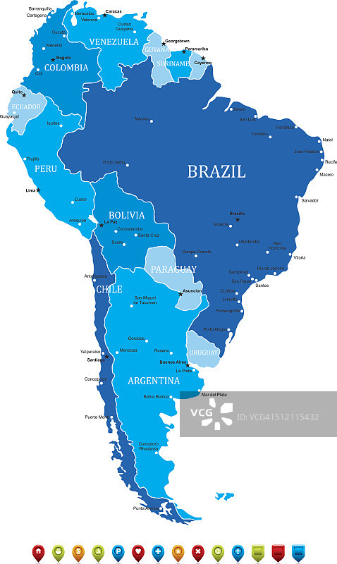 南美地图矢量图图片素材