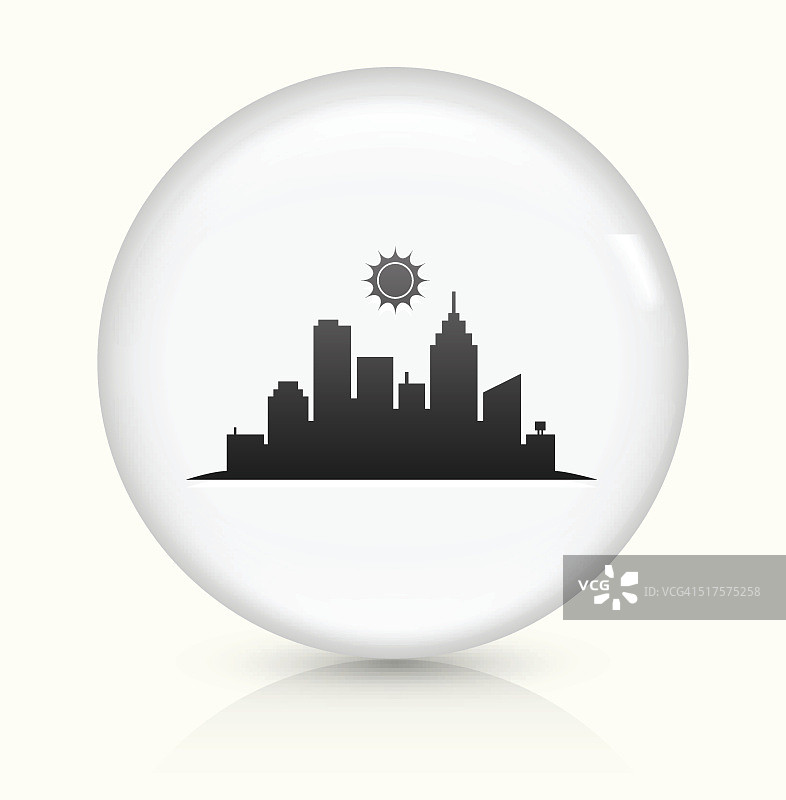 城市背景图标上的白色圆形矢量按钮图片素材