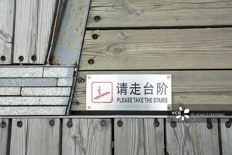 木制背景与中文和英文写作图片素材