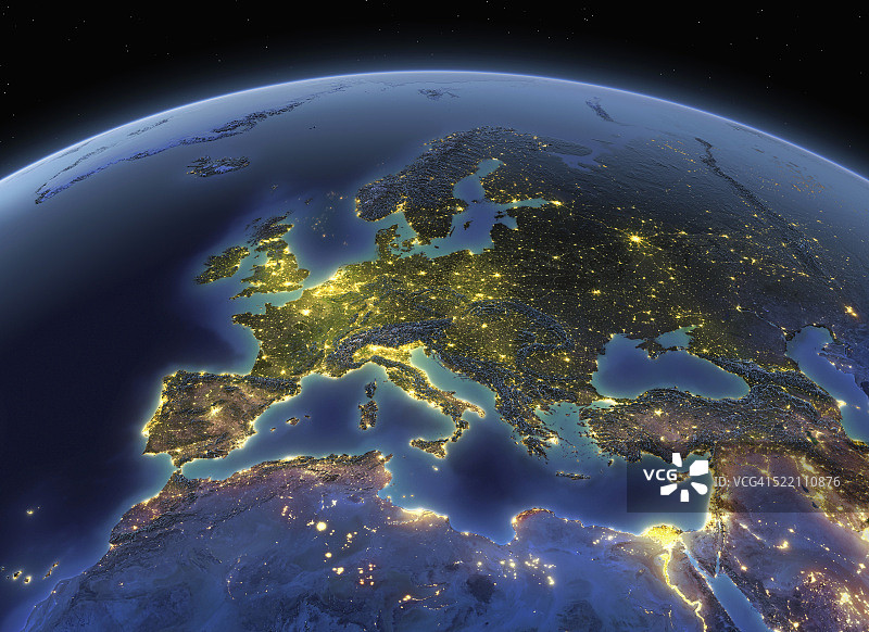 欧洲夜晚的地球图片素材
