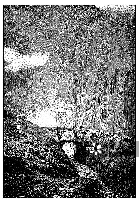 瑞士古董插图:魔鬼桥图片素材