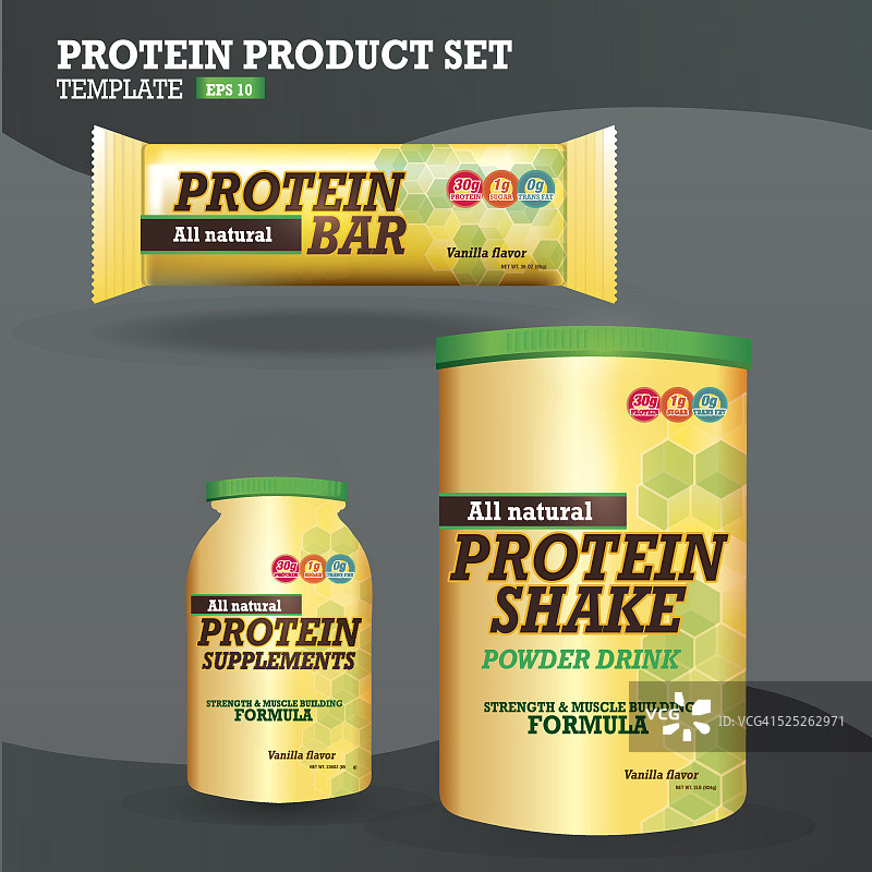 蛋白质补充剂包装设计为黄色和绿色图片素材