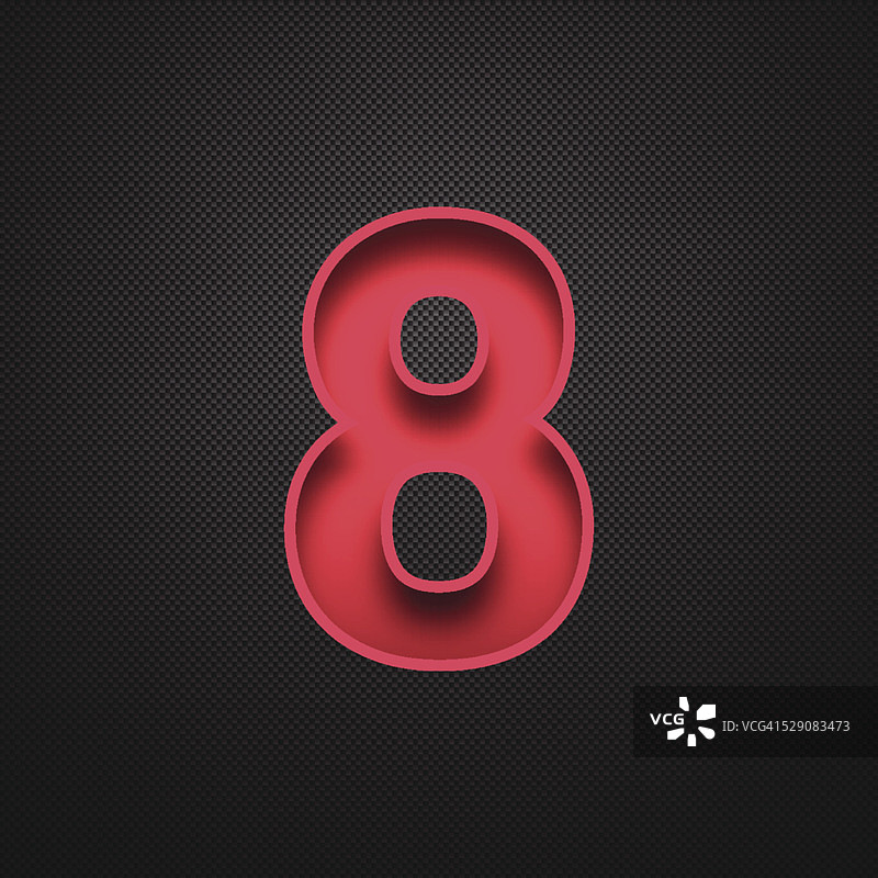 第八设计(八)。碳纤维背景上的红色数字图片素材