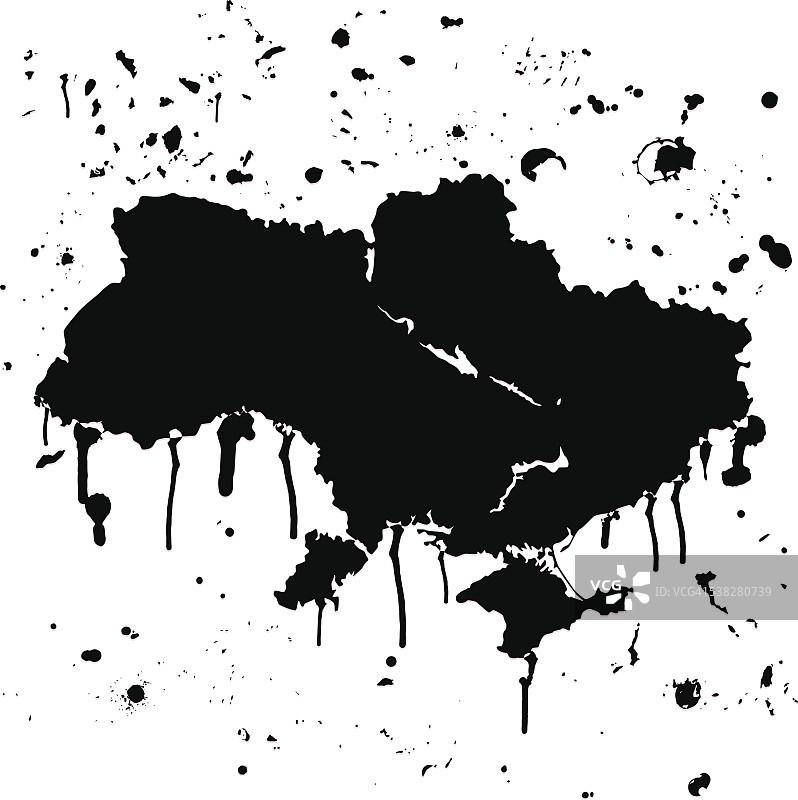 乌克兰地图涂鸦黑色splats在白色的背景图片素材
