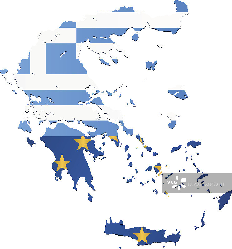 希腊和欧盟旗帜地图蓝色在白色的背景图片素材