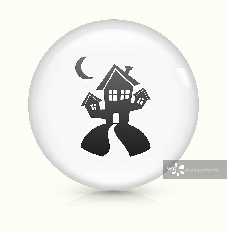 幽灵万圣节房子图标上的白色圆形矢量按钮图片素材