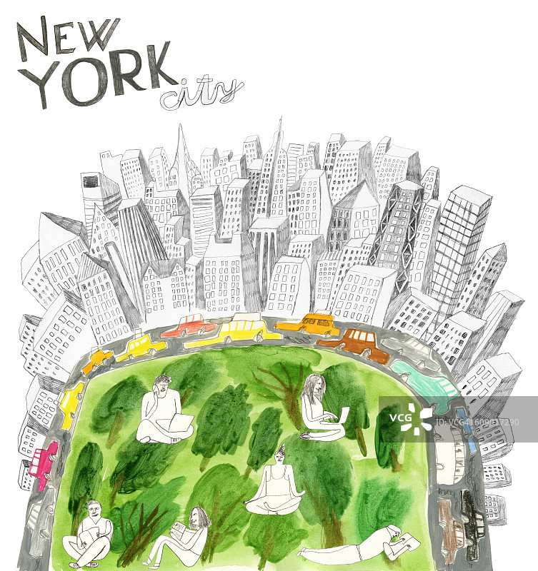 中央公园和纽约市的拼贴画图片素材
