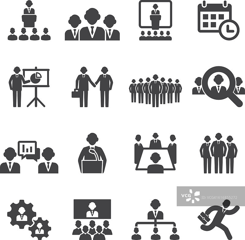 商务人士会议和会议剪影图标| EPS10图片素材