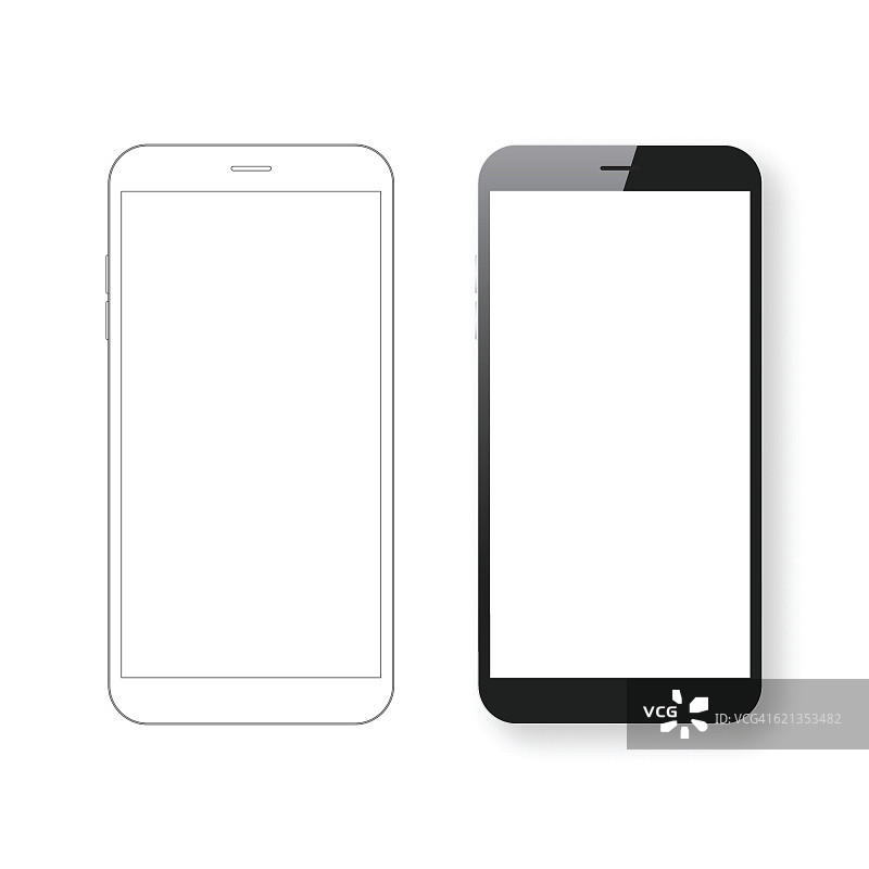 智能手机模板和手机轮廓孤立在白色背景。图片素材