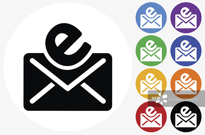 电子邮件字母图标上的平面颜色圆形按钮图片素材