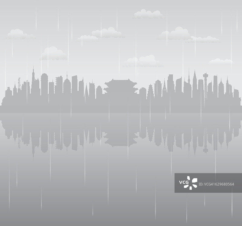 首尔的雨(所有建筑都是完整的和可移动的)图片素材