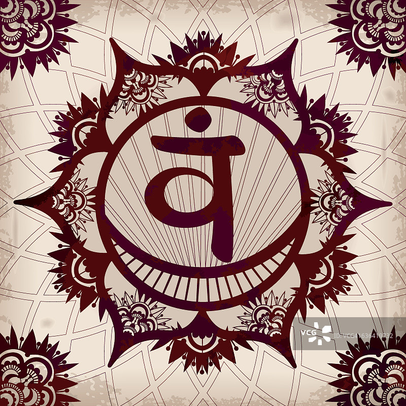 脉轮2 Svadhishthana，海娜方块装饰在一个垃圾背景图片素材