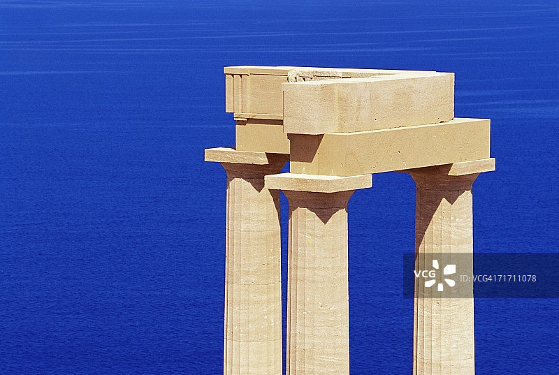 希腊风格的斯托亚，林多斯卫城，罗德岛，十二岛，希腊群岛，希腊，欧洲图片素材