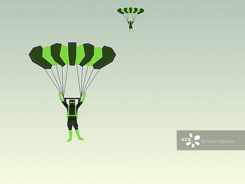 两个人跳伞的低角度视图图片素材