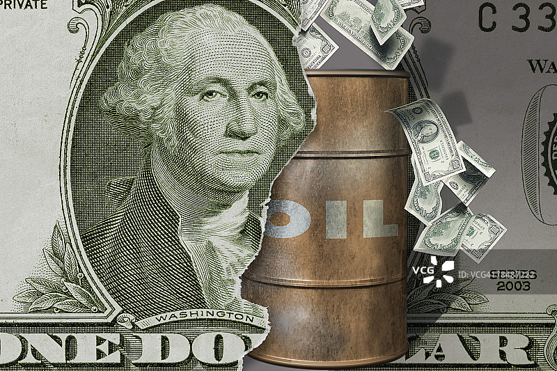 石油桶和美元钞票图片素材