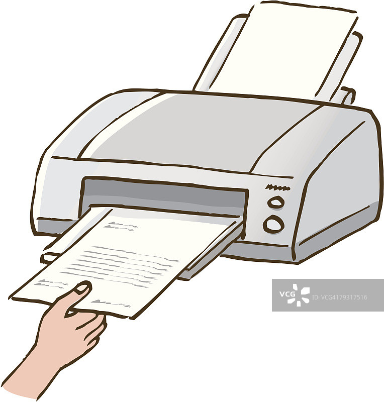一个人拿着一张纸在打印机上，特写，高角度观看图片素材