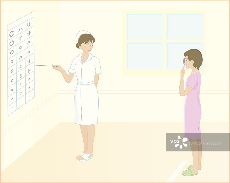 护士检查病人视力，插图图片素材