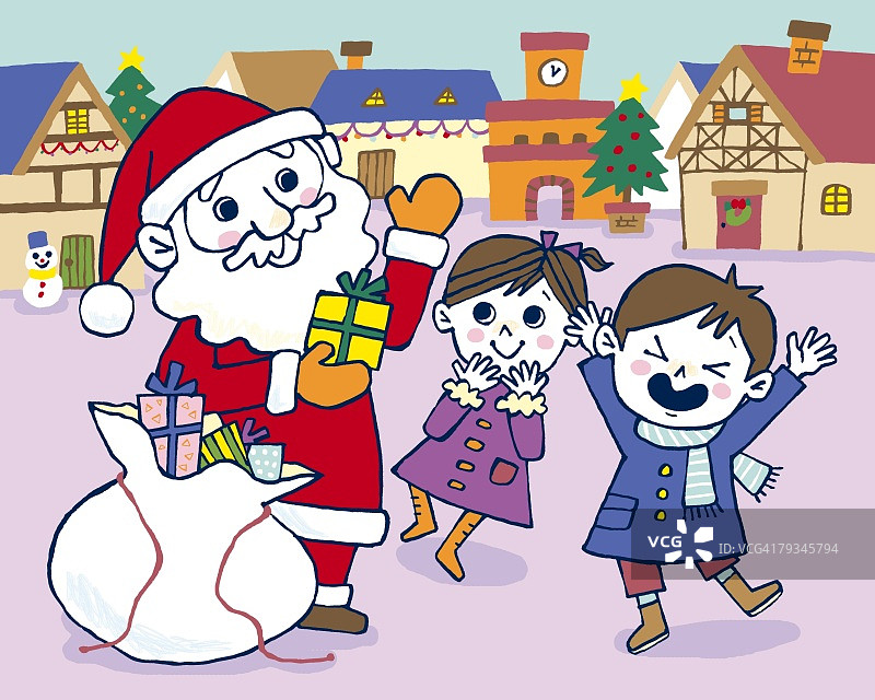 圣诞老人给孩子的礼物，绘画，插图，插图技术，正面视图图片素材