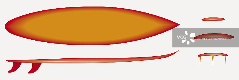 数字生成的插图冲浪板的形状和鳍的序列图片素材