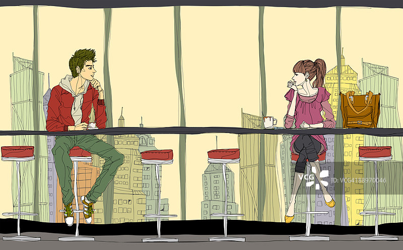 女人和男人坐在餐馆里图片素材