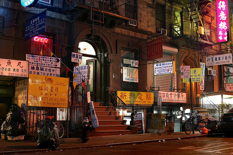 纽约唐人街的夜灯图片素材
