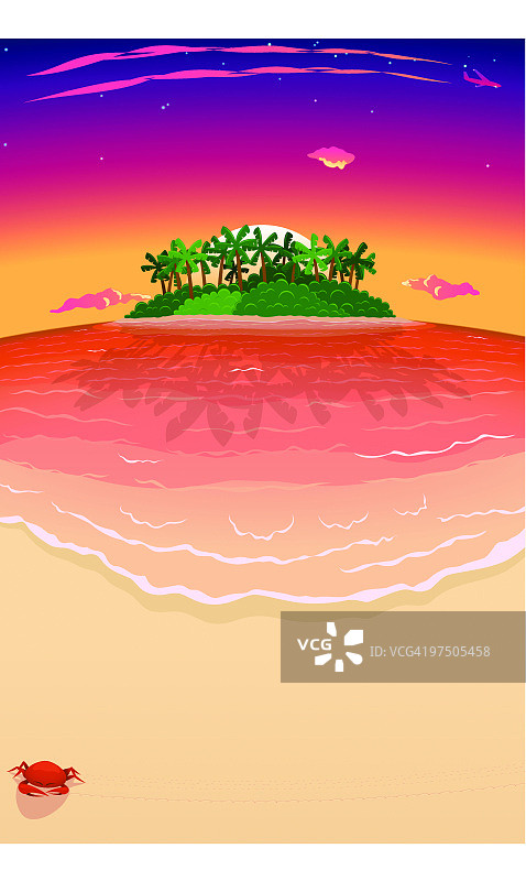 日落热带海滩和岛屿-可见太阳版本图片素材