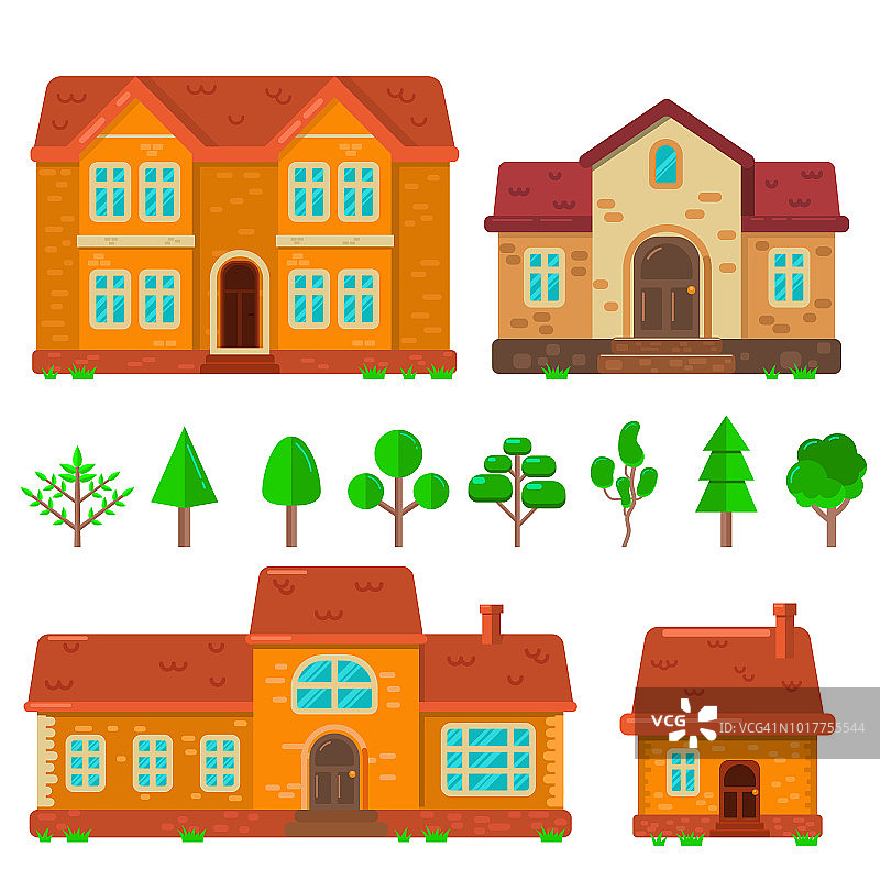 房屋插图在平面风格。设计元素海报，横幅，传单，运动设计，网页。图片素材