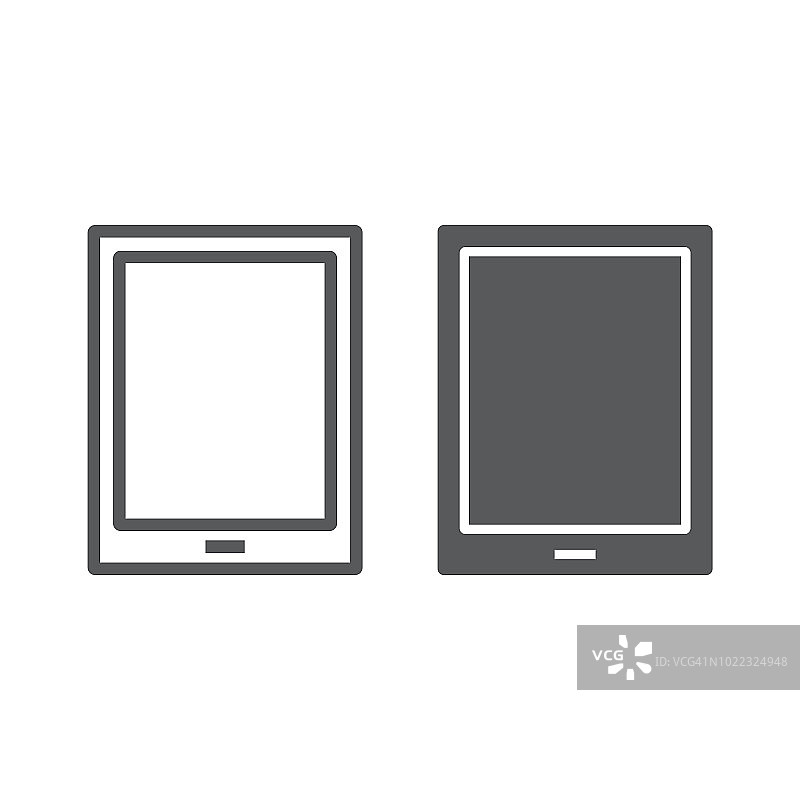平板线条和符号图标，电子和计算机，设备标志，矢量图形，白色背景上的线性图案，eps 10。图片素材