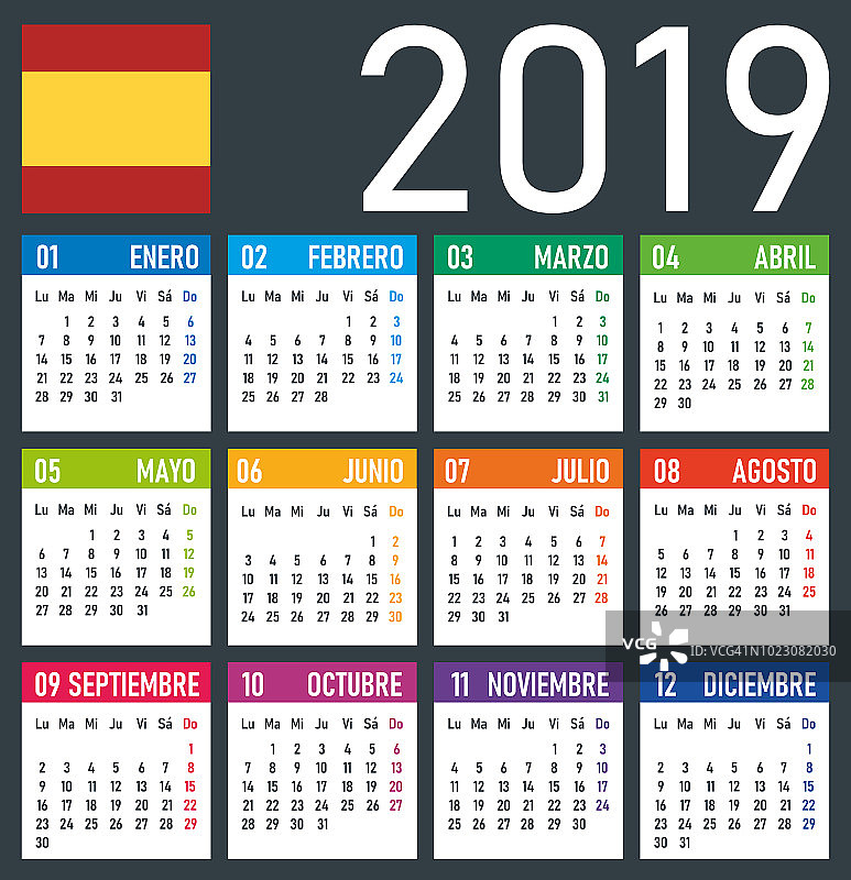 日历2019 -矢量插图。西班牙语版本图片素材