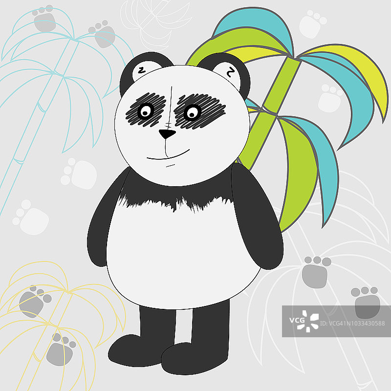 矢量插图的熊猫。以竹子为背景的卡通熊猫的插图图片素材