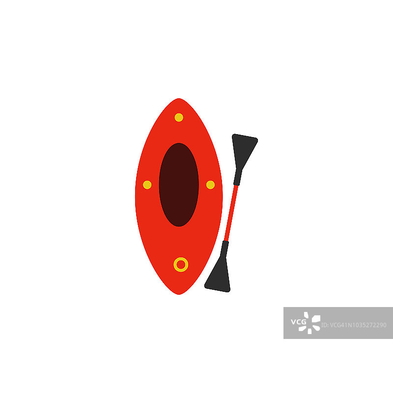 kayak彩色插图。移动概念和web应用的露营图标元素。平面设计皮艇彩色插图，可用于网页和手机。溢价图标图片素材