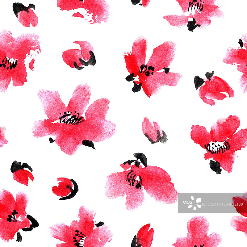 水彩图案的粉红色樱花和花蕾图片素材