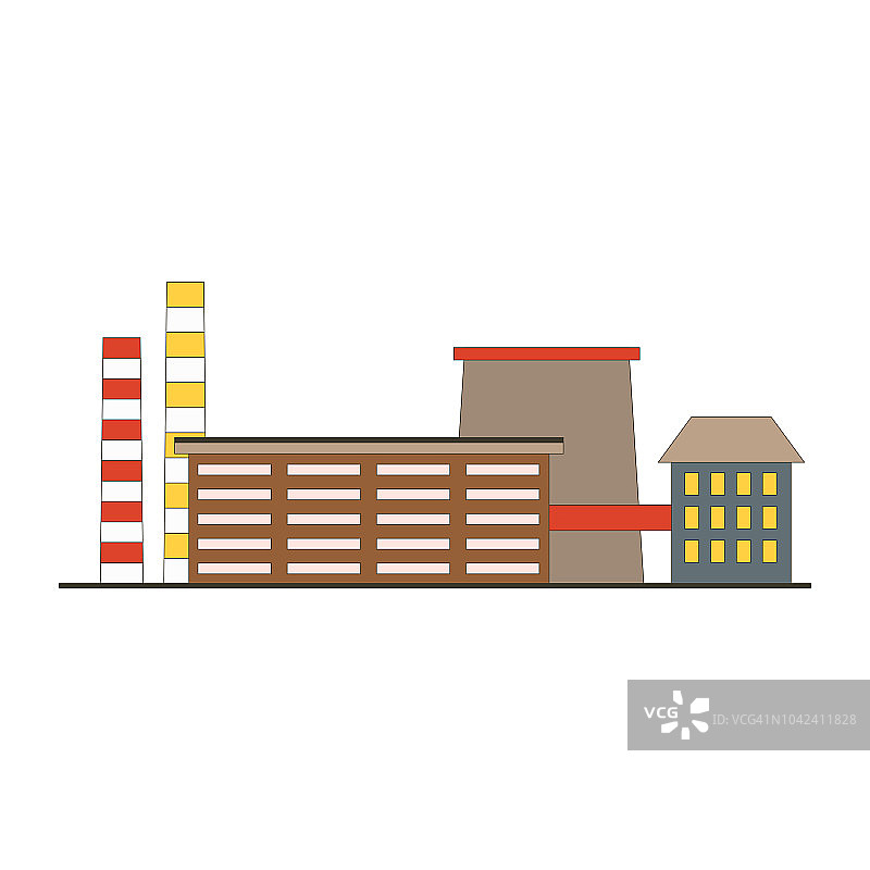 平面风格的工厂建筑游戏应用图标。制造工业工厂概念孤立在白色背景上。矢量图图片素材