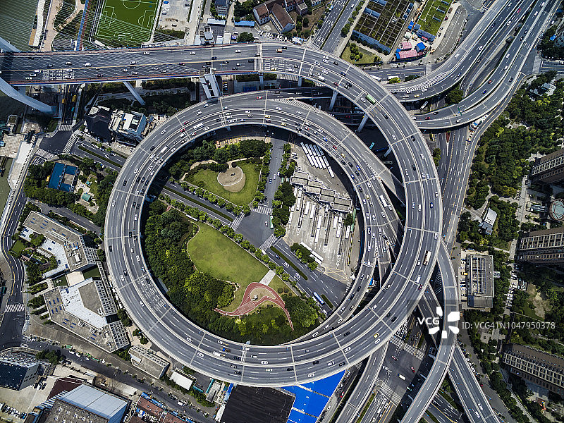 中国上海南浦大桥鸟瞰图。图片素材
