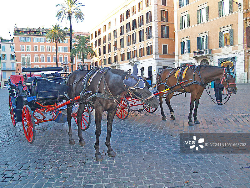 罗马西班牙广场供游客乘坐的马车图片素材