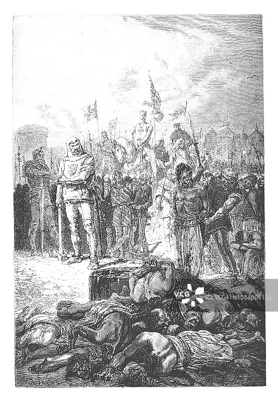 第三次十字军东征——理查一世下令处决穆斯林鞭笞者。狮心王图片素材