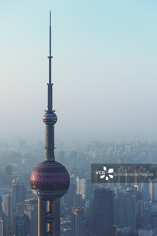 上海天际线与东方明珠塔鸟瞰图图片素材