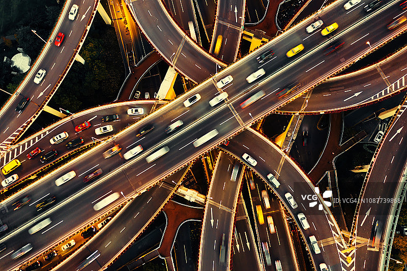上海高速公路夜间鸟瞰图，中国图片素材