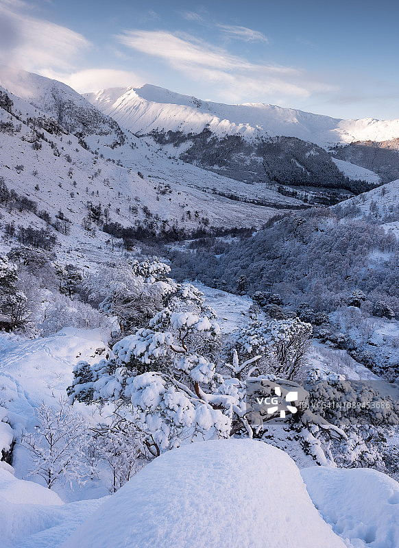 冬天的尼维斯峡谷，苏格兰高地。图片素材