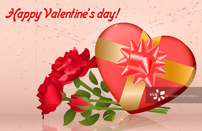 情人节的礼物——红盒子和一束玫瑰花图片素材