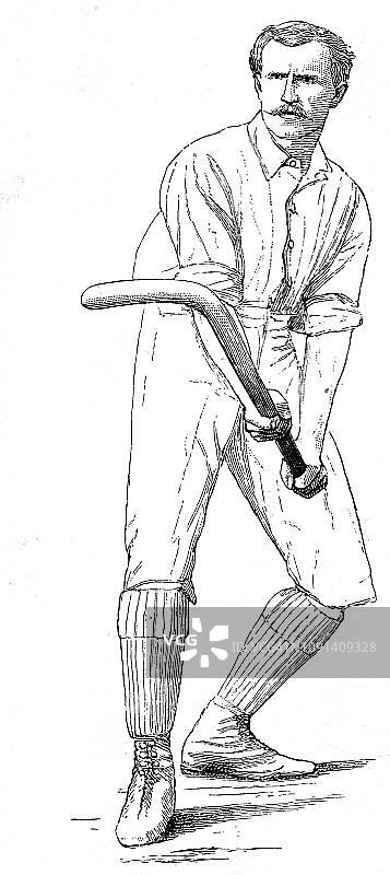 维多利亚时代的黑白版画各种男子曲棍球技术;戳II;19世纪的体育和男人;1892年英语了图片素材
